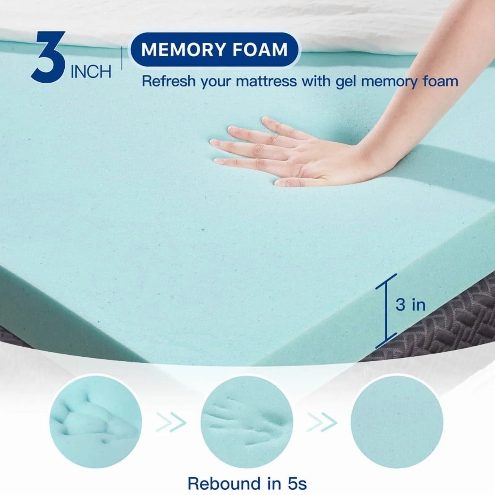 Hawsaiy 3 Inch Memory Foam Mattress Topper,Gel-Infused Cooling Bed Topper,Pressure Relief,CertiPUR-US Certified,Twin/Full/Queen/King