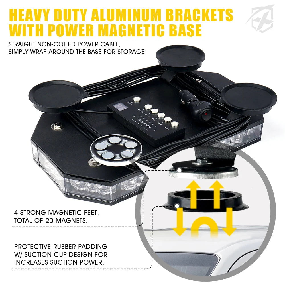 Xprite 42 LED High-Visibility 14" Rooftop Strobe Light Bar Vehicle Safety Emergency Beacon, Magnetic Base, Weatherproof - Amber