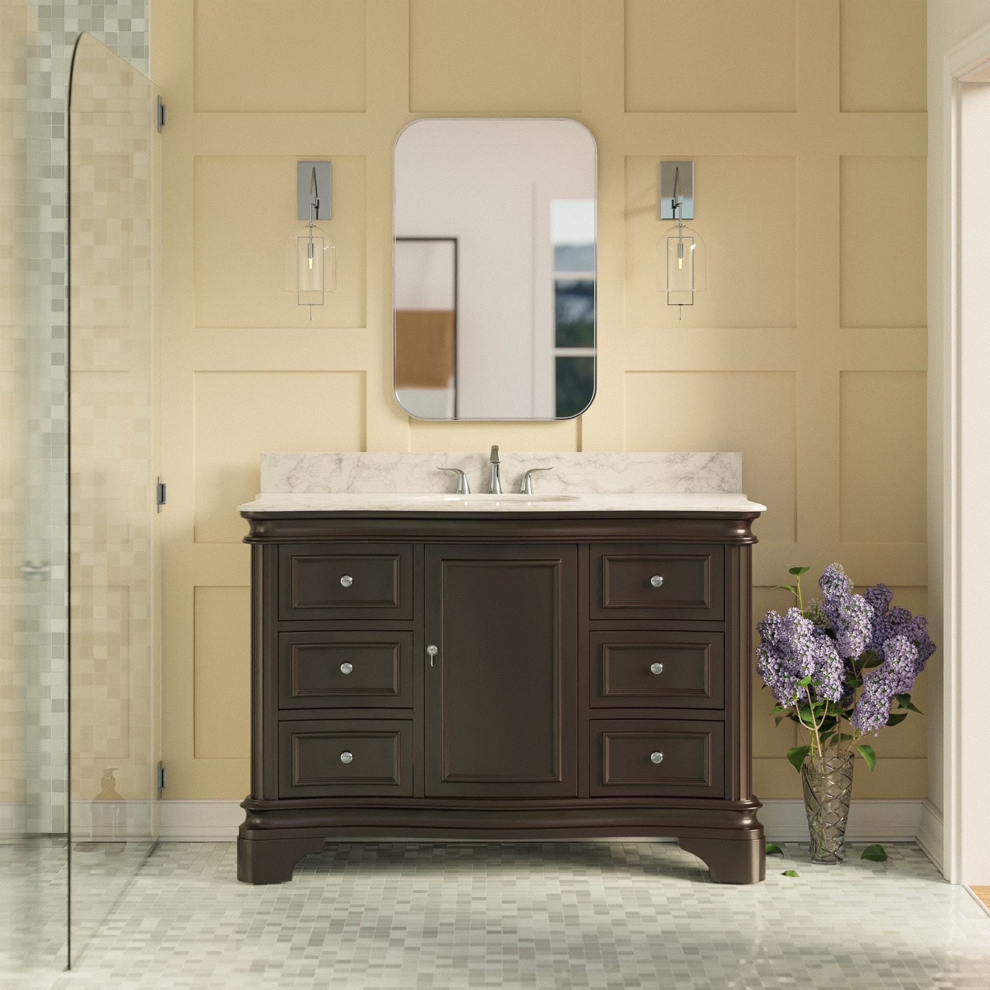 Katherine 48" Bathroom Vanity with Royal Blue Cabinet and Carrara Marble Top
