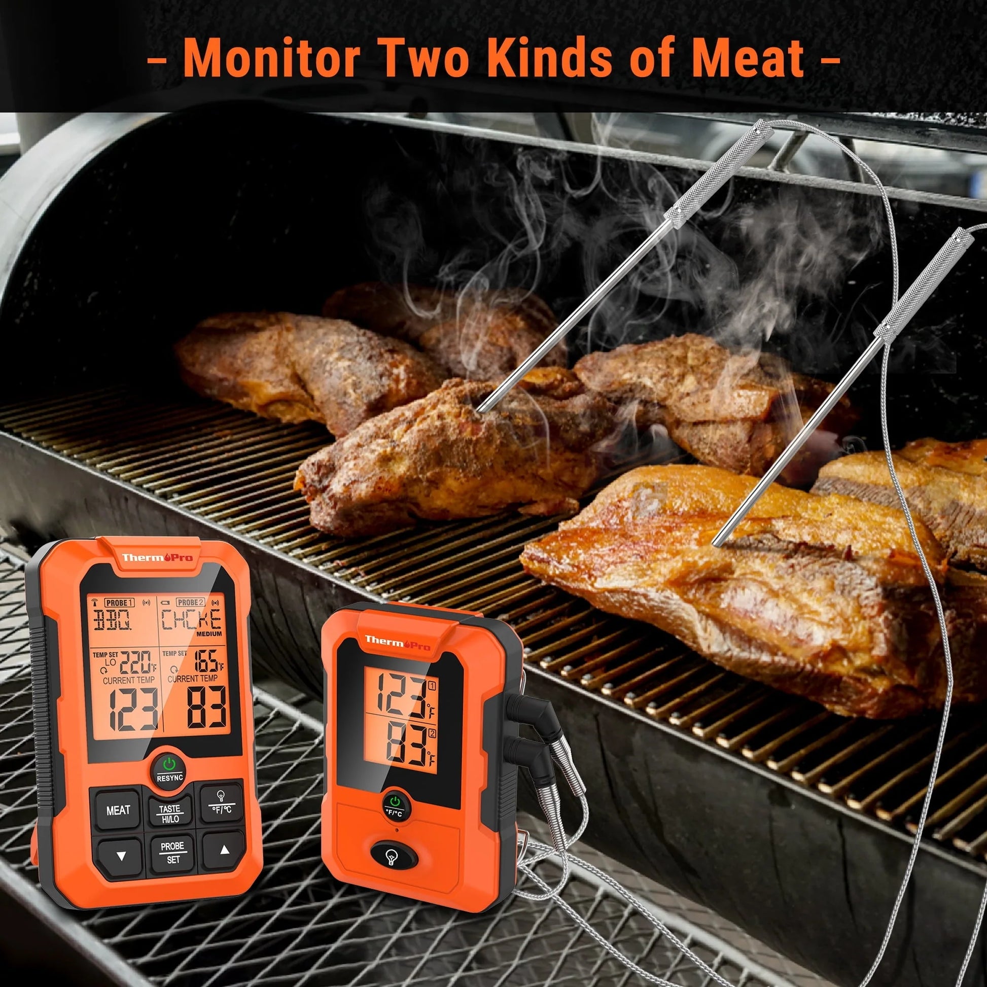 ThermoPro TP810W Wireless Meat Thermometer of 500FT, Dual Probe Meat Thermometer for Smoker Oven, Grill Thermometer with Dual Probes, Smart Rechargeable BBQ Thermometer for Cooking Turkey Fish Beef