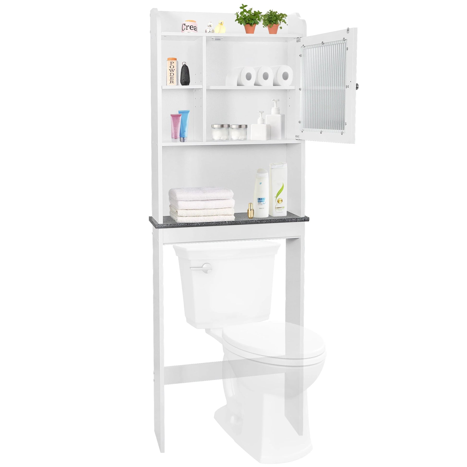 ZenSports Over The Toilet Storage Cabinet Organizer Bathroom Space Saver W/Adjustable Shelves, White
