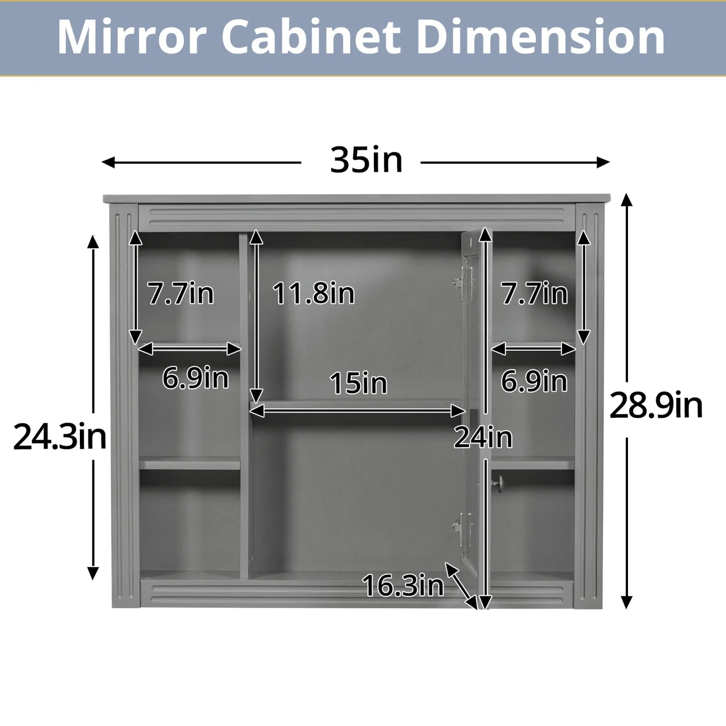 36" Bathroom Vanity Set with Resin Sink and Wall Mounted Mirror Cabinet, Modern Freestanding Single Cabinet Combo with Storage Shelves & 2 Drawers & 2 Soft Closing Doors, Vintage Handles, Gray