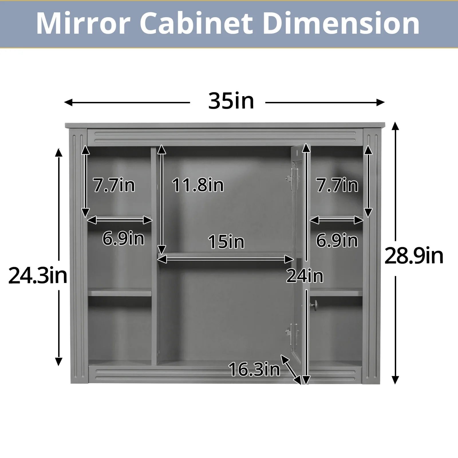 36" Bathroom Vanity Set with Resin Sink and Wall Mounted Mirror Cabinet, Modern Freestanding Single Cabinet Combo with Storage Shelves & 2 Drawers & 2 Soft Closing Doors, Vintage Handles, Gray