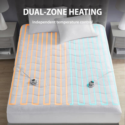 Serta Plush Queen Top Heated Plush Electric Mattress Pad, Auto Shut Off Ultra-Soft Waterproof Heating Mattress Protector with Dual Controller and 10 Heat Settings White