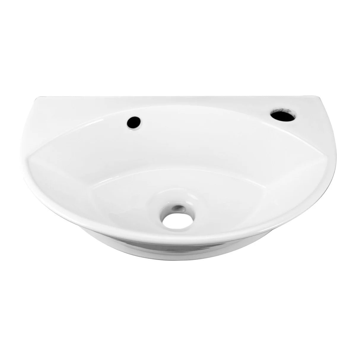 Small Wall Mounted Bathroom Sink 17" White Ceramic Oval Basin Porcelain Coated Floating Vessel Sink w/Overflow and Single Faucet Hole Renovators Supply