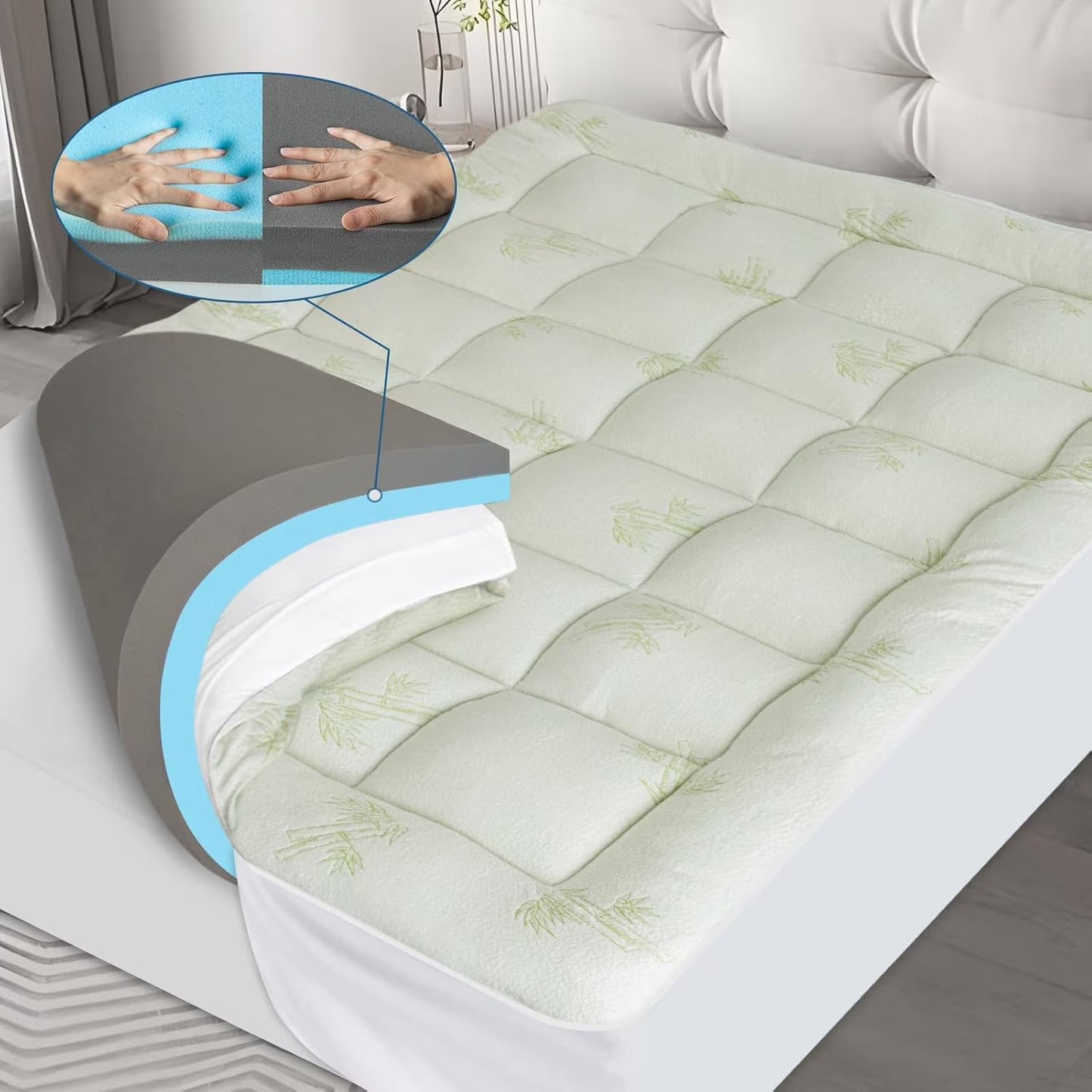 Dual Layer Cooling Mattress Topper Queen Size Memory Foam, 4.5 Inch Pillow Top Mattress Topper (2.7" Extra Thick Soft Plush Mattress Pad &1.8" Gel and Firm Foam for Back Pain)