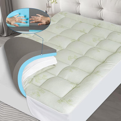 Dual Layer Cooling Mattress Topper Queen Size Memory Foam, 4.5 Inch Pillow Top Mattress Topper (2.7" Extra Thick Soft Plush Mattress Pad &1.8" Gel and Firm Foam for Back Pain)