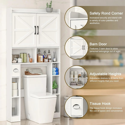 Vabches Over The Toilet Storage Cabinet with Toilet Paper Holder Stand, Above Toilet with Adjustable Shelf & 2 Doors