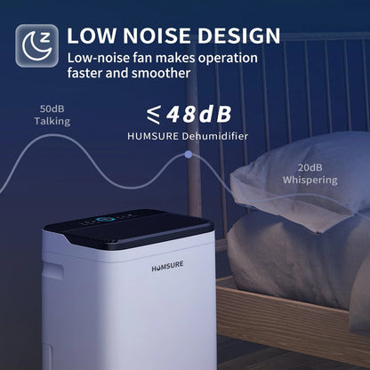 HUMSURE Dehumidifier 50 Pint Intelligent Humidity Control, 4,500 sq. ft. for Basements, Large Rooms, Bathrooms, Max Moisture Removal 70 Pints (95 "F, 95% RH)