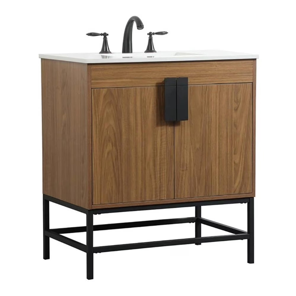 Elegant Decor Eugene 30" Aluminum MDF Single Bathroom Vanity in Mango Wood
