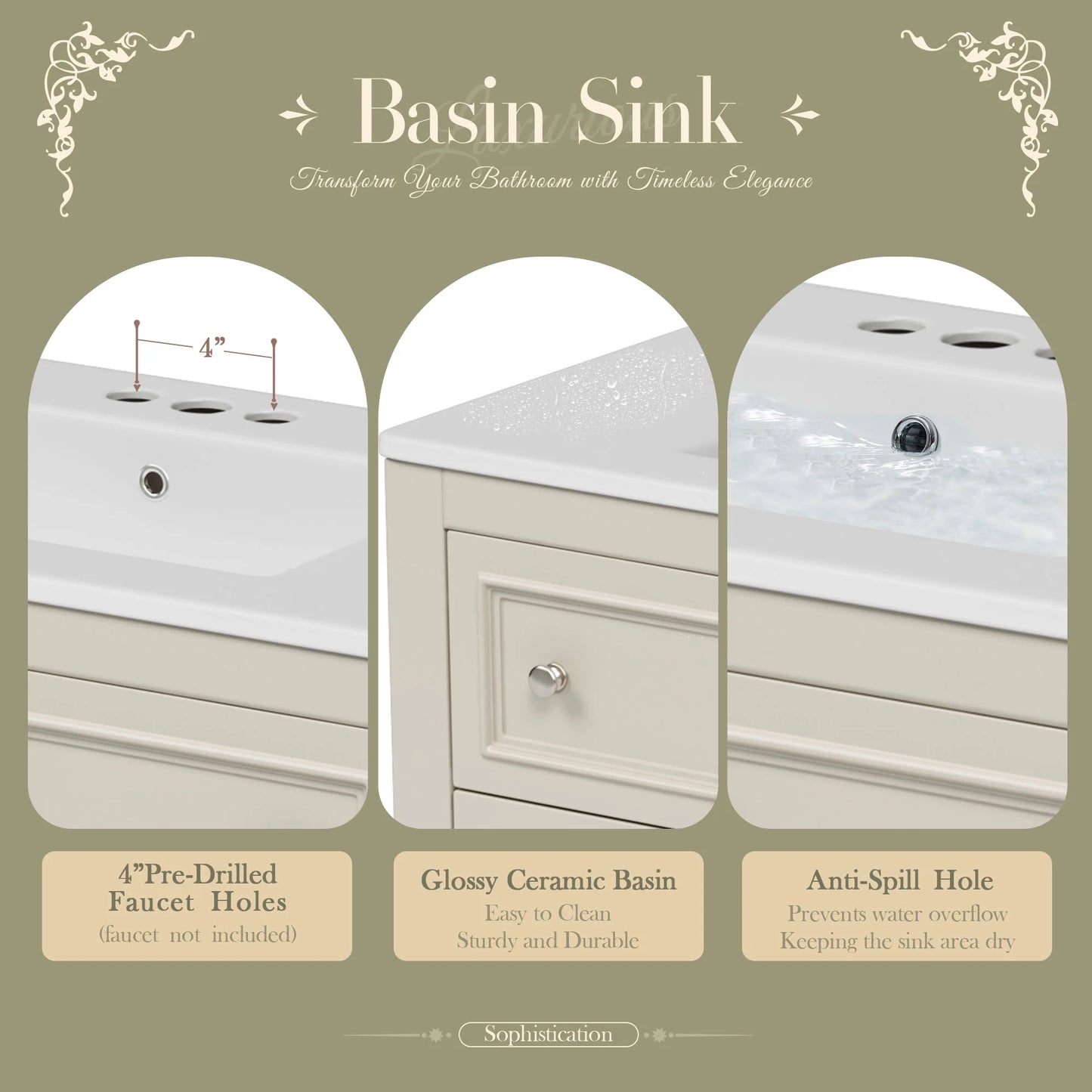 Harper & Bright Designs 36" Bathroom Vanity with Sink, Bathroom Storage Cabinet with Drawers, Single Sink Bathroom Vanity, Beige