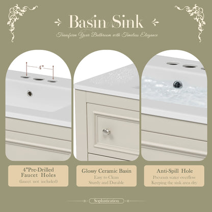 Harper & Bright Designs 36" Bathroom Vanity with Sink, Bathroom Storage Cabinet with Drawers, Single Sink Bathroom Vanity, Beige