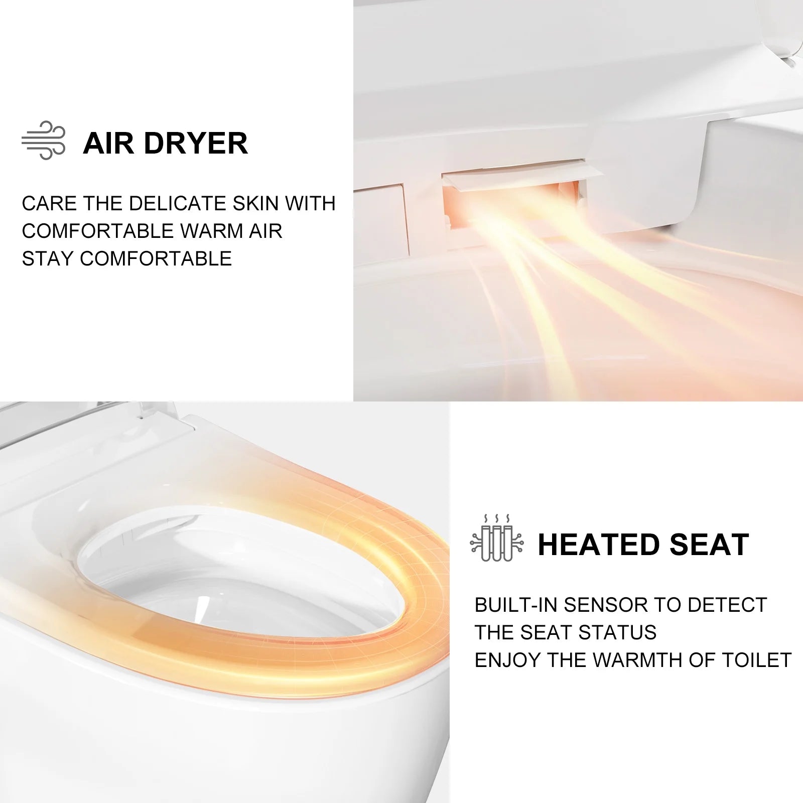 Bidet Smart Toilet with Heat Seat, Auto Flush, Dryer, LED Display T03 One Piece Elongated