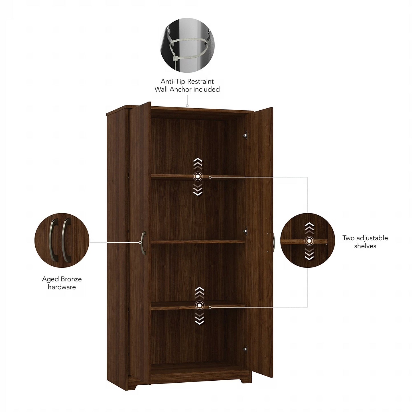 Bush Furniture Cabot Tall Bathroom Cabinet in Reclaimed Pine - Engineered Wood