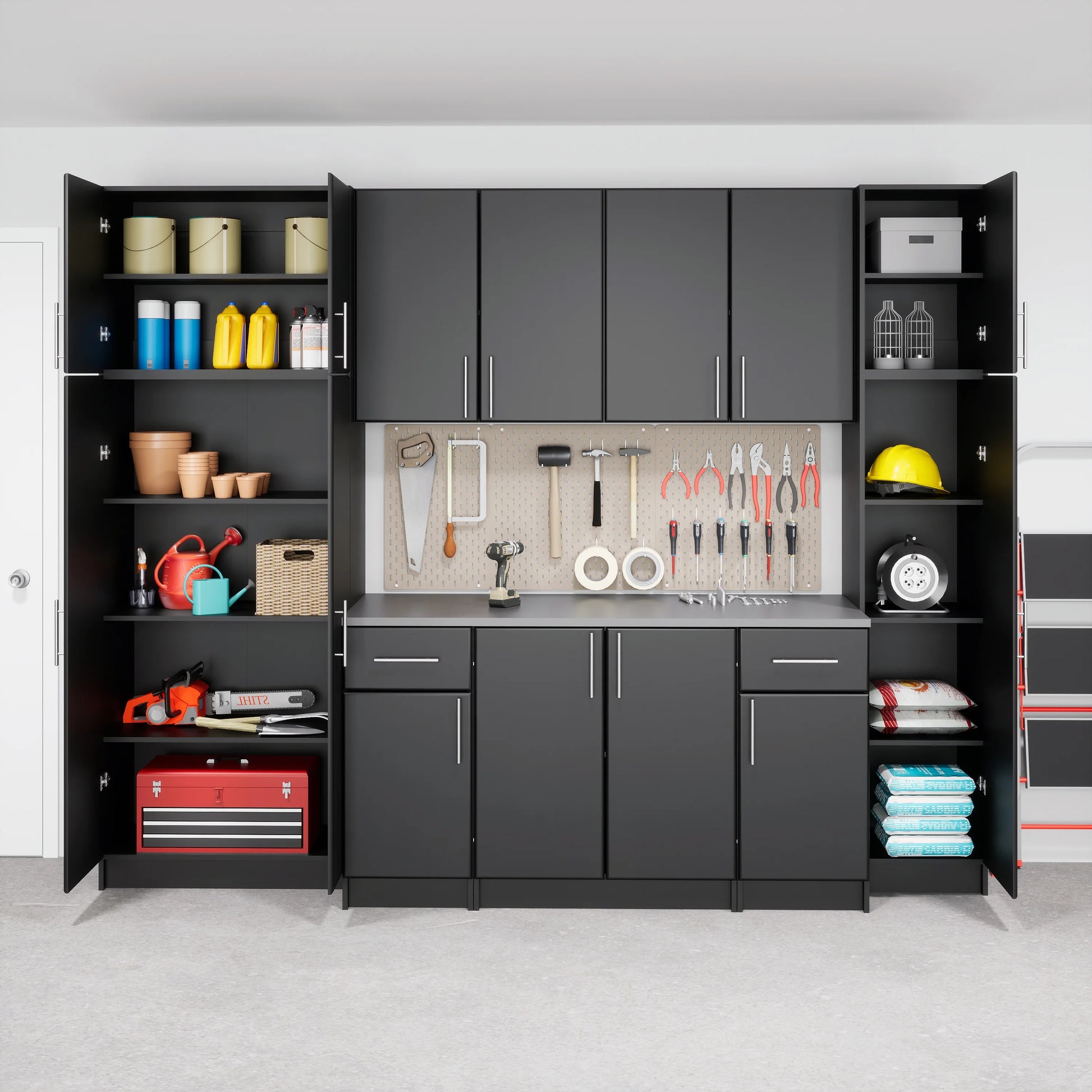 Prepac Elite 16" Storage Cabinet, Black Storage Cabinet, Bathroom Cabinet, Pantry Cabinet with 2 Adjustable Shelves, 16" D x 16" W x 65" H, BEB-1664