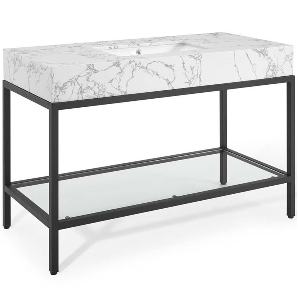 Modway Kingsley 50" Black Stainless Steel Bathroom Vanity in Black White