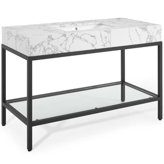 Modway Kingsley 50" Black Stainless Steel Bathroom Vanity in Black White
