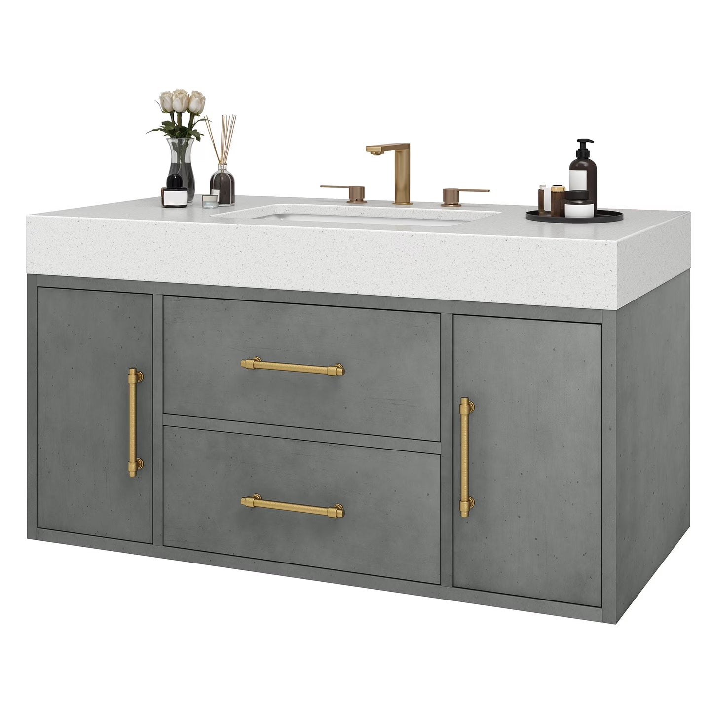 Craftian 48 inch Wall Mounted Bathroom Vanity 2 Doors & 2 Drawers, Floating Bathroom Cabinet, White