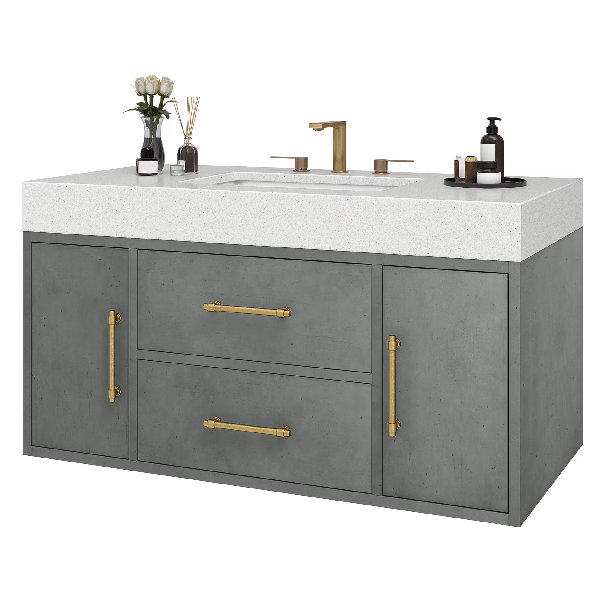 Craftian 48 inch Wall Mounted Bathroom Vanity 2 Doors & 2 Drawers, Floating Bathroom Cabinet, White