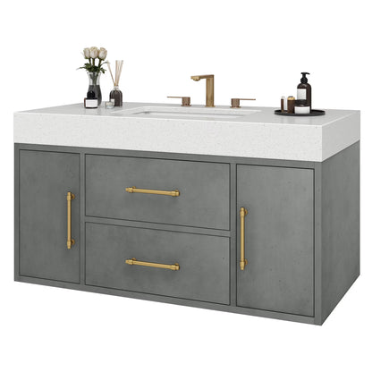 Craftian 48 inch Wall Mounted Bathroom Vanity 2 Doors & 2 Drawers, Floating Bathroom Cabinet, White