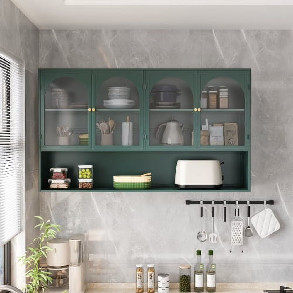 Dasun 47.25" Four-door Glass Wall Cabinet Storage, Wall-mounted, Suitable for Kitchen, Living Room, Bathroom(Black)