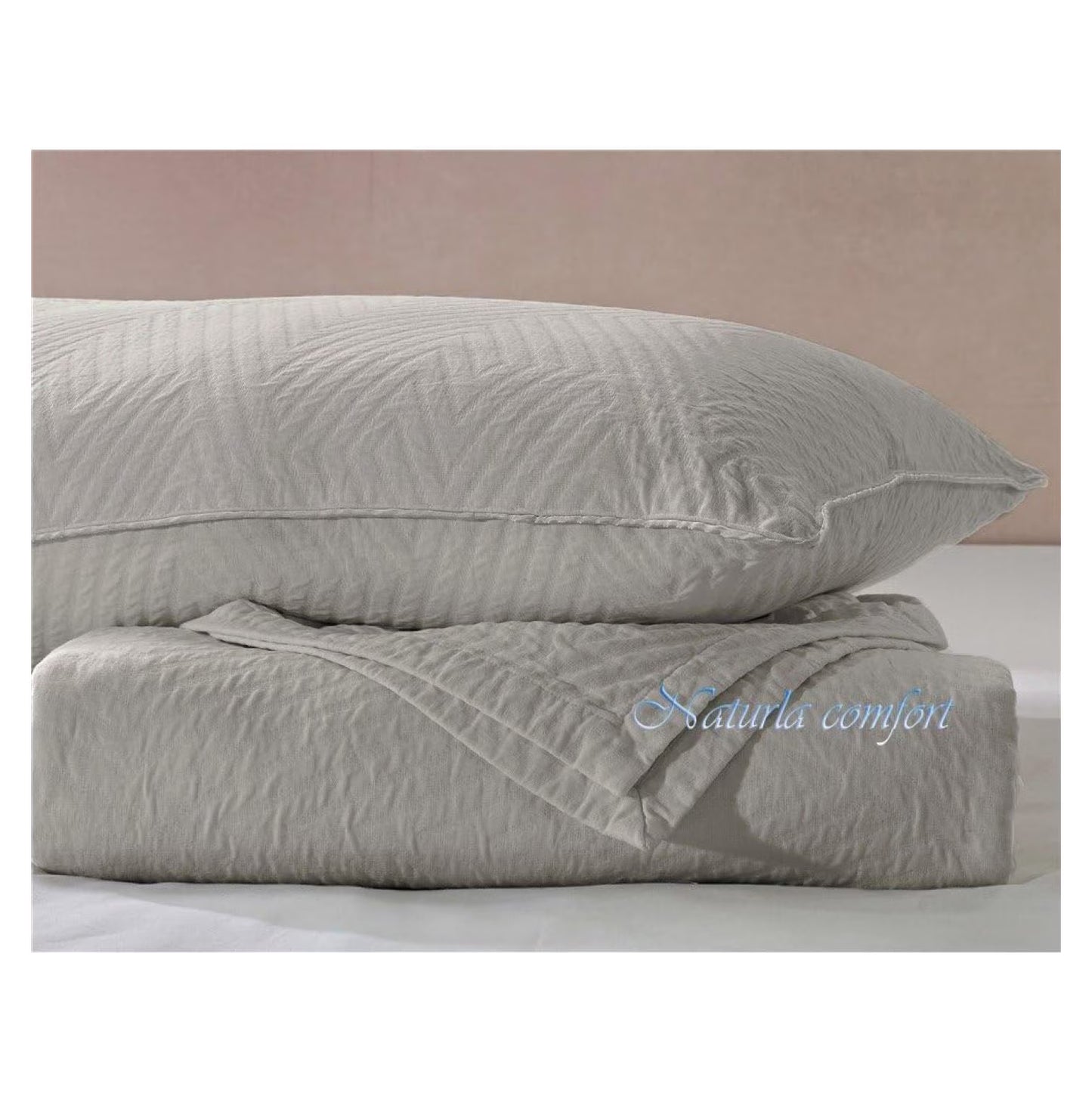 Matelasse Blanket Coverlet, Grid Pattern, King, Light Grey