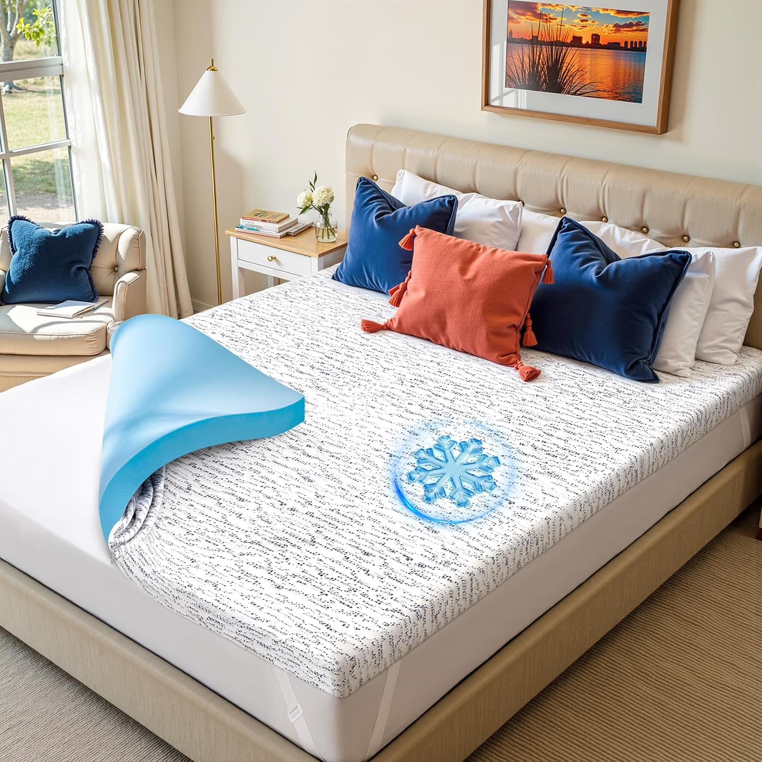 Memory Foam Mattress Topper Queen Cooling Mattress Topper 3 Inch for Hot Sleepers, Pressure Relieving Mattress Pads Breathable Bed Toppers with Removable Washable Cover