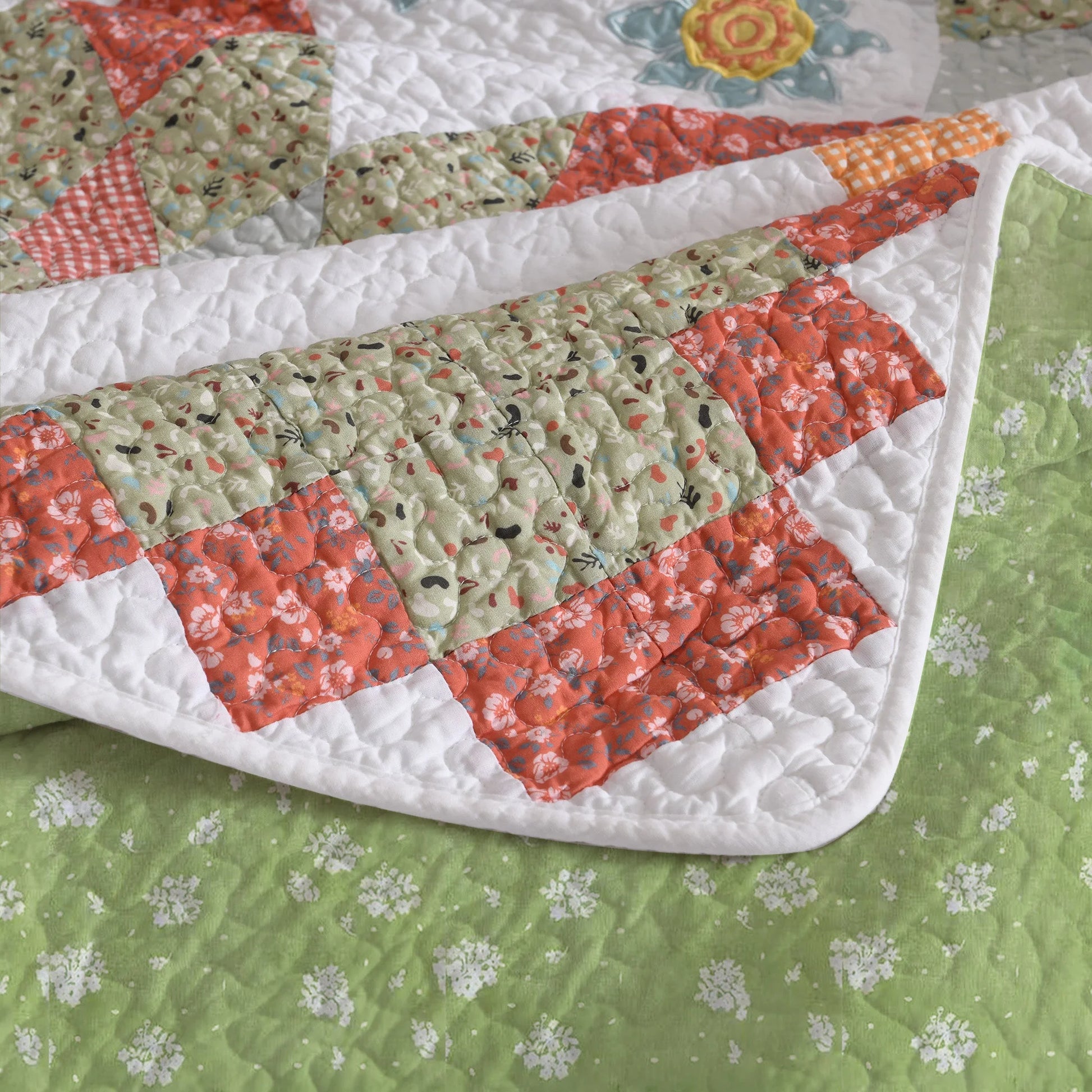 3 Pcs 100% Cotton Sunflower Pattern Patchwork Quilt Bedspread Set|Farmhouse Bedding Set for All Seasons