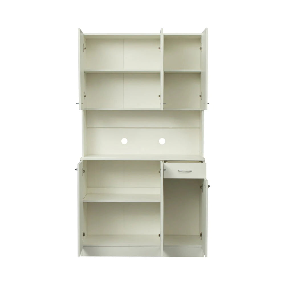 70.87" Tall Wardrobe & Kitchen Cabinet, Freestanding Storage Cabinet with 6 Doors, 1 Open Shelves and 1 Drawer, Kitchen Pantry Cabinet Buffet Sideboard Cabinet with 2 Cable Holes for Bedroom, White