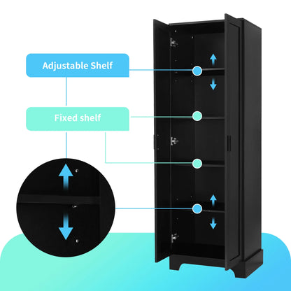 22'' Double Door Storage Cabinet with Adjustable Shelves, High Quality Bathroom Cabinet with MDF Material, for Living room, Bathroom, Black