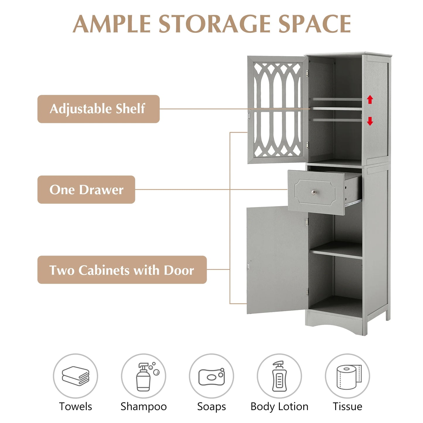 Royard Oaktree Tall Bathroom Cabinet with Drawer and Doors Freestanding Storage Cabinet with Hutch Modern Narrow Kitchen Pantry Sideboard Cabinets for Living Room Bedroom Office, White