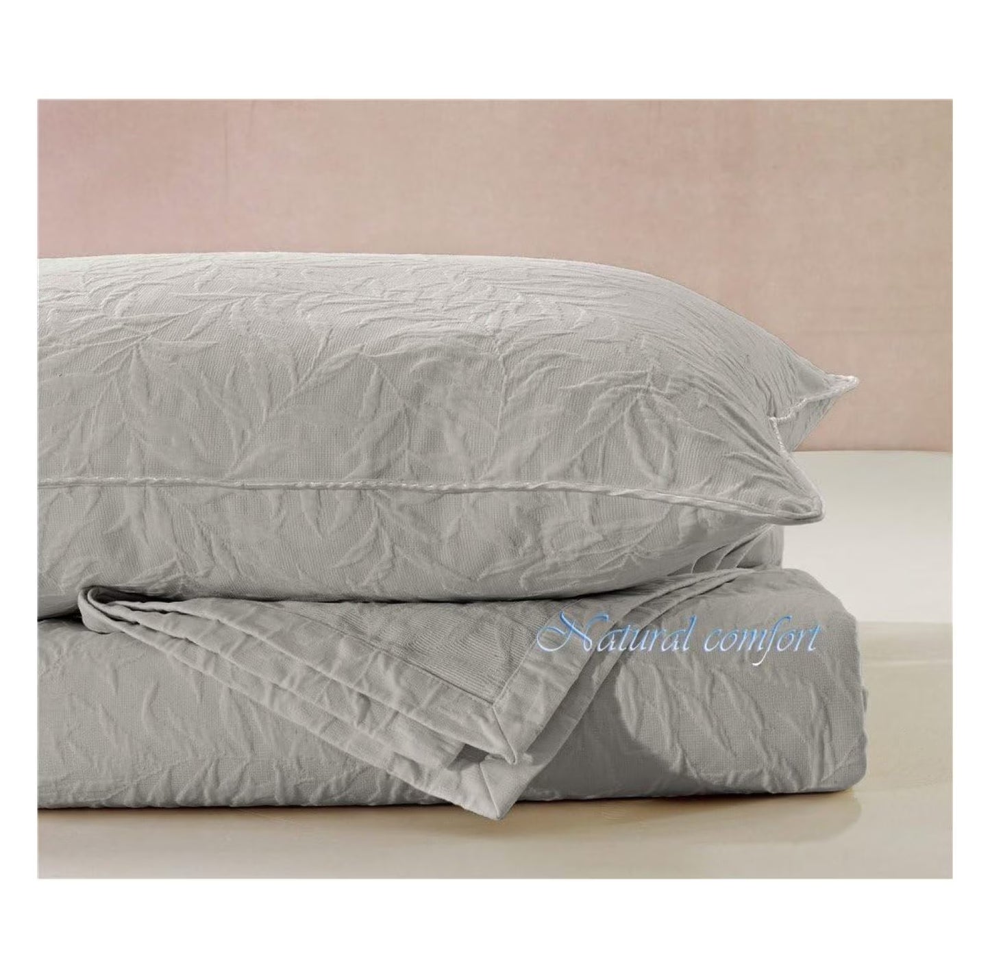 Matelasse Blanket Coverlet, Foliage Pattern, King, Light Grey