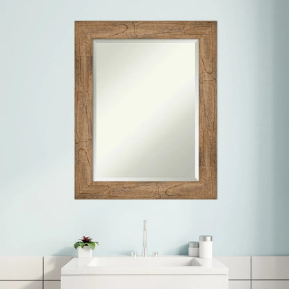 Amanti Art Beveled Wood Bathroom Wall Mirror - Owl Brown Frame Outer Size: 24 x 30 in