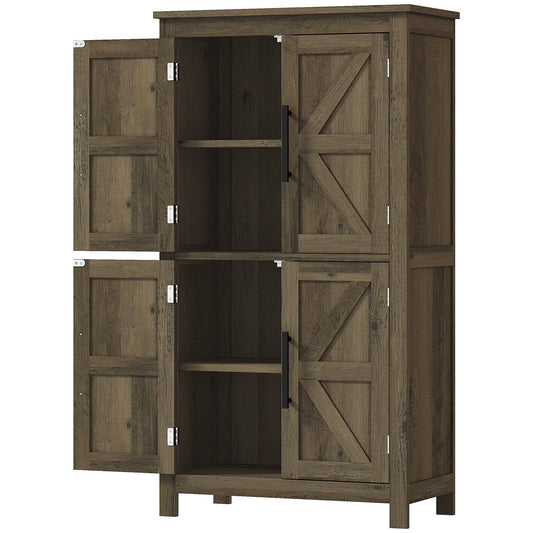HOMCOM Bathroom Floor Cabinet, Farmhouse Bathroom Cabinet with Doors, Brown