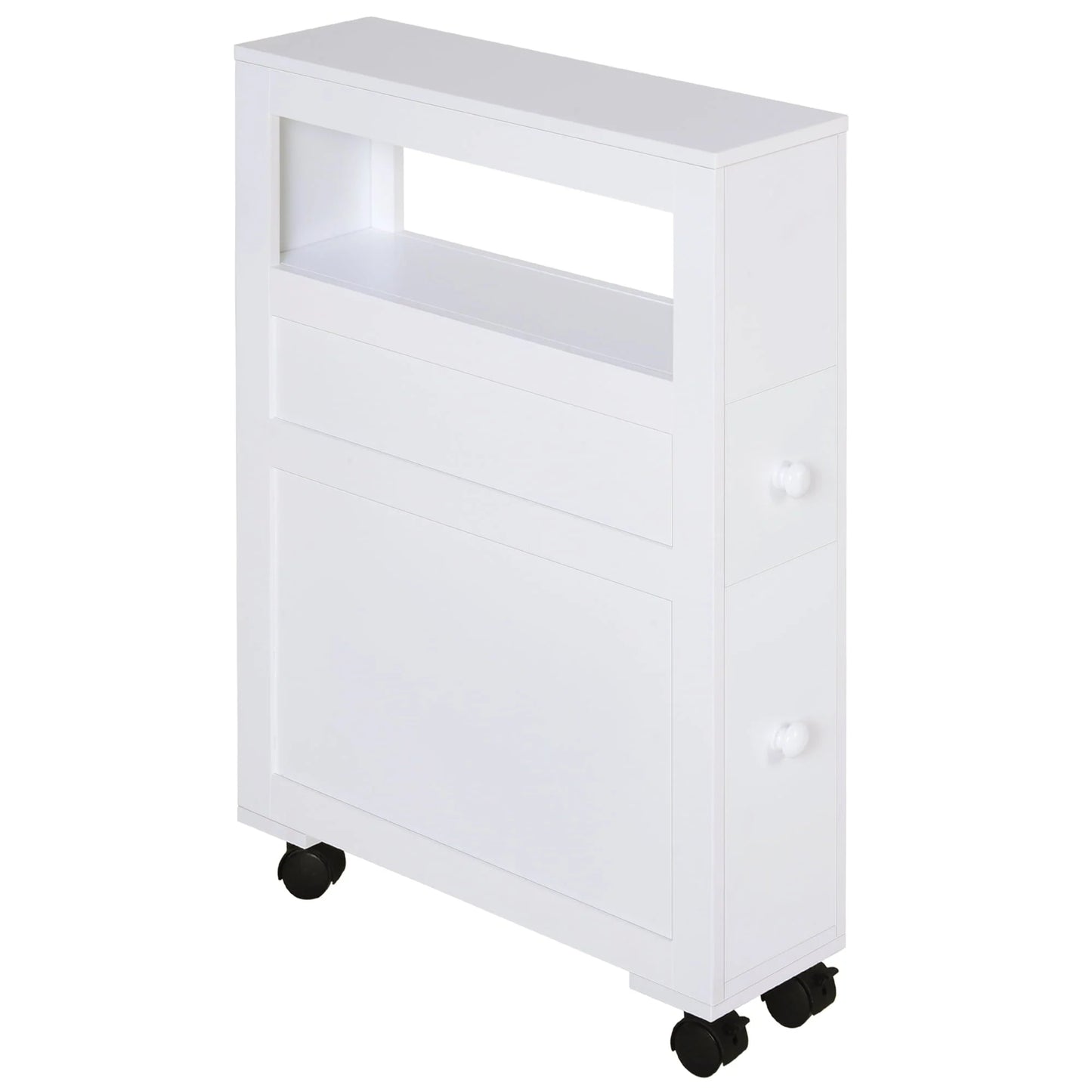 Homcom Wood Rolling Bathroom Side Storage Cabinet, White