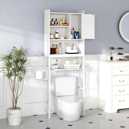 furlinkhm Over The Toilet Storage Cabinet,Bathroom Rack Organizers with Adjustable Shelf,5-Tier Bathroom Space Saver Over Toilet with Door for Bathroom, Restroom, Laundry,22.6"9.4"72.8"