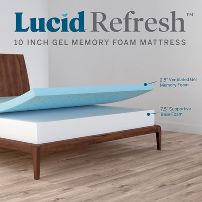 Lucid Refresh 10" Dual-Layered Gel Memory Foam Mattress, Firm, Queen
