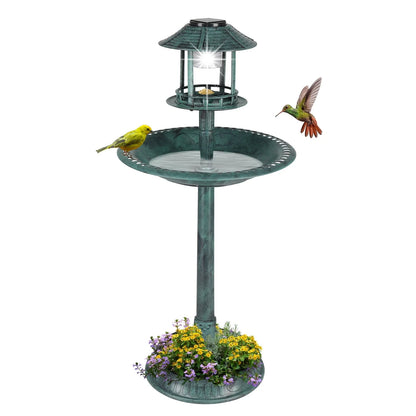 Zimtown Courtyard 42 Inch Bird Bath w/Solar Light Garden Decor