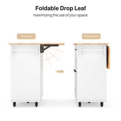 Kitchen Island with Storage - Lofka Rolling Kitchen Cart with Solid Wood Top,Drawers,Spice Rack & Towel Bar - Mobile Workstation for Small Kitchen,Dining Room ,White