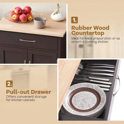 Topcobe Rolling Kitchen Island Cart with Drawer and Towel Rack, Modern Furniture for Living Room, Bedroom-Brown