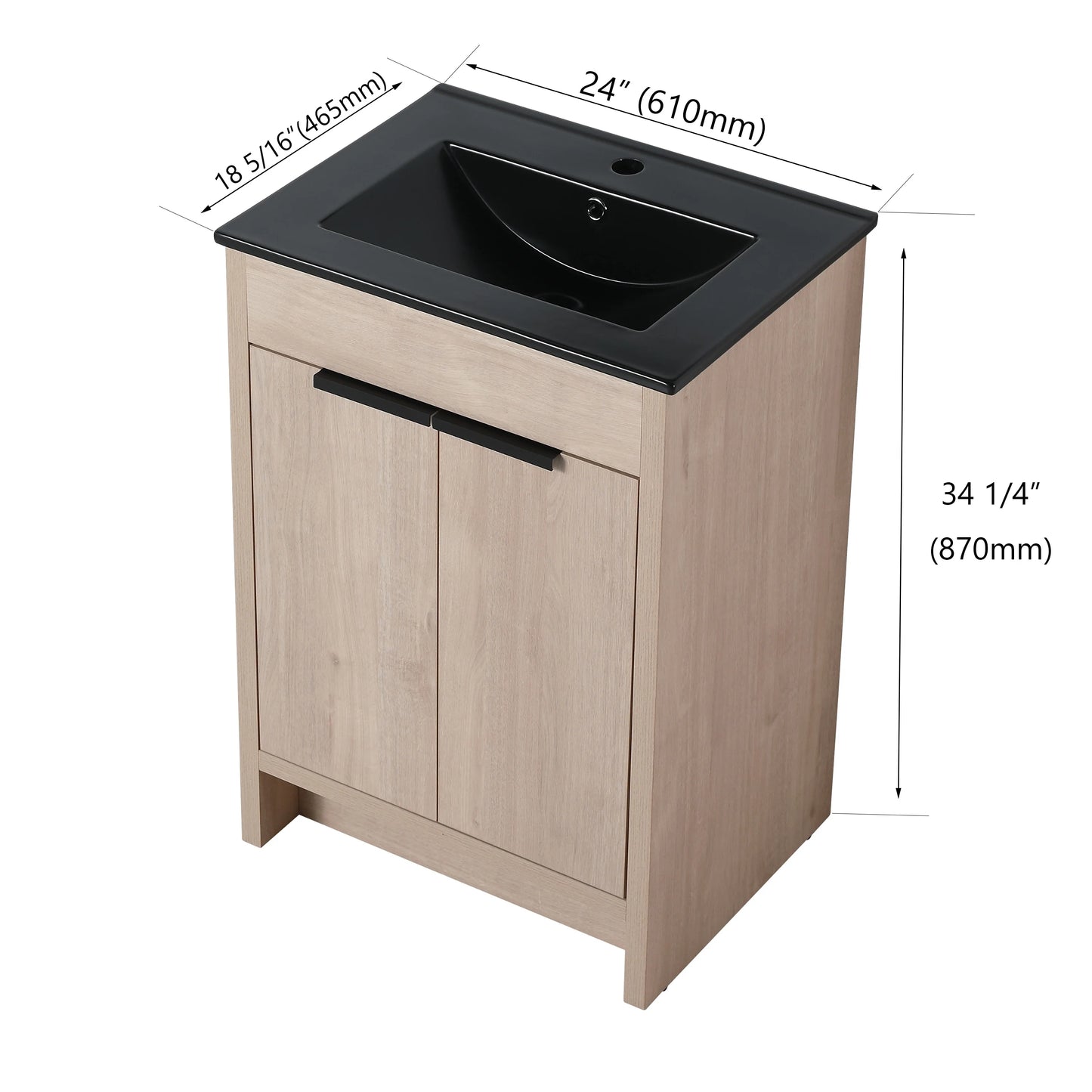 BNK 24/30/36 inch Freestanding Single Sink Bathroom Vanity with Soft Close Door and 1 adjustable shelf 24"W x 18.3"D x 35"H - Plain Light Oak
