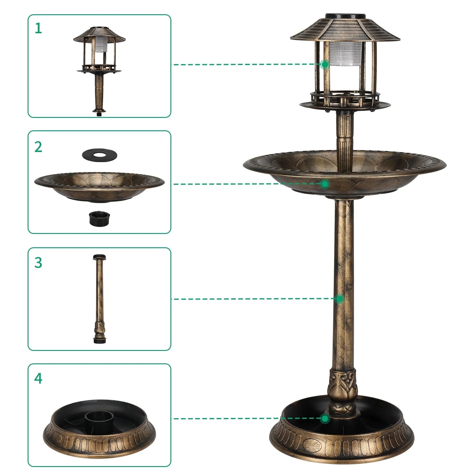 GoDecor Bird Bath Pedestal Birdbaths Brown 42 Inch Bird Bath with Solar Light