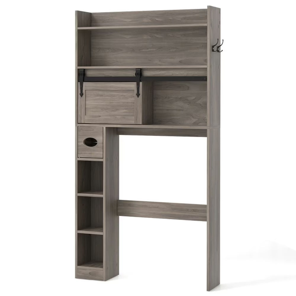 Yardi Yard Over The Toilet Storage Cabinet with Sliding Barn Door and Adjustable Shelves-Gray, Bathroom Organizers and Storage