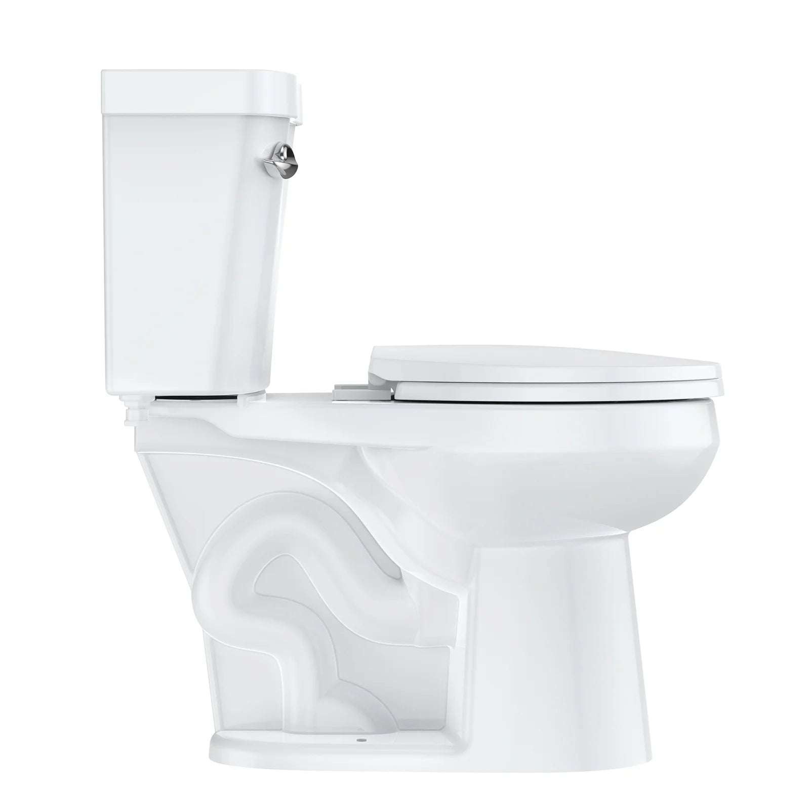 Two Piece Toilet, Elongated ADA 17" Height, Side Press Flush Split Toilet with Under-Locking Lid, Toilets for Bathrooms Comfort, Powerful Flushing American Standard Toilet, White