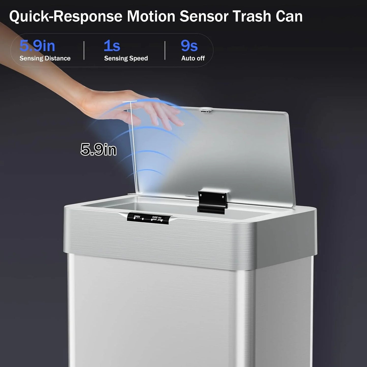 LAZY BUDDY 60 Liter/16 Gallon Stainless Steel Motion Sensor Trash Can for Kitchen, Bathroom, Rectangular
