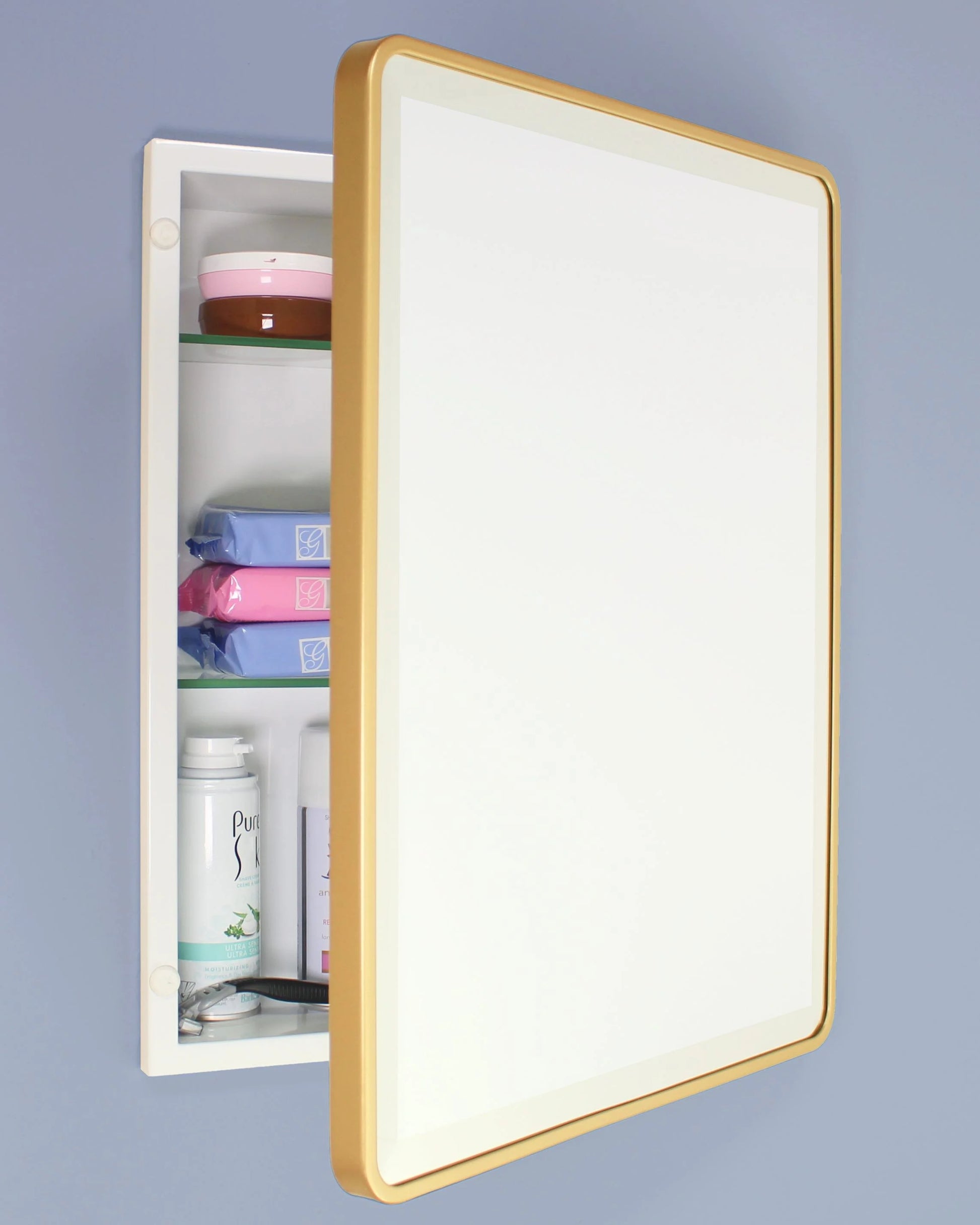 16x20 Austin Farmhouse Metal Framed Rounded Rectangle Recessed Bathroom Medicine Cabinet, Beveled Mirror, 14x18 in-Wall Opening, Powder-coated Steel, Adjustable Glass Shelves, Magnet Close, White