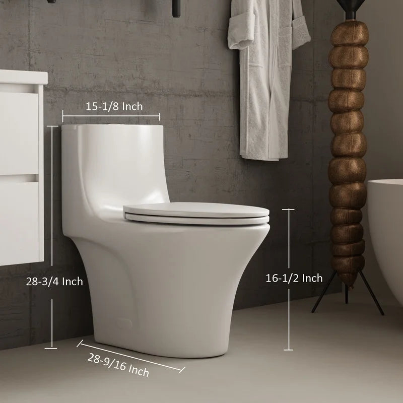 Albriya A1878 Modern One Piece Toilet, Standard Bathroom Toilet Power Dual Flush 1.1/1.6 GPF with Comfortable Seat ADA Height 16 1/2’ 12’Rough-In, MaP 1000g, Glossy White