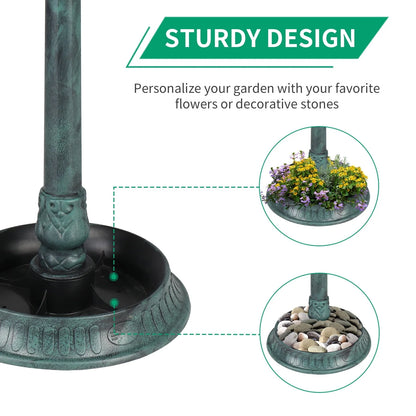 Ktaxon Wild Bird Bath Resin Pedestal Birdbaths with Solar Light Antique Sculpture Finish Garden Decor Dark Green
