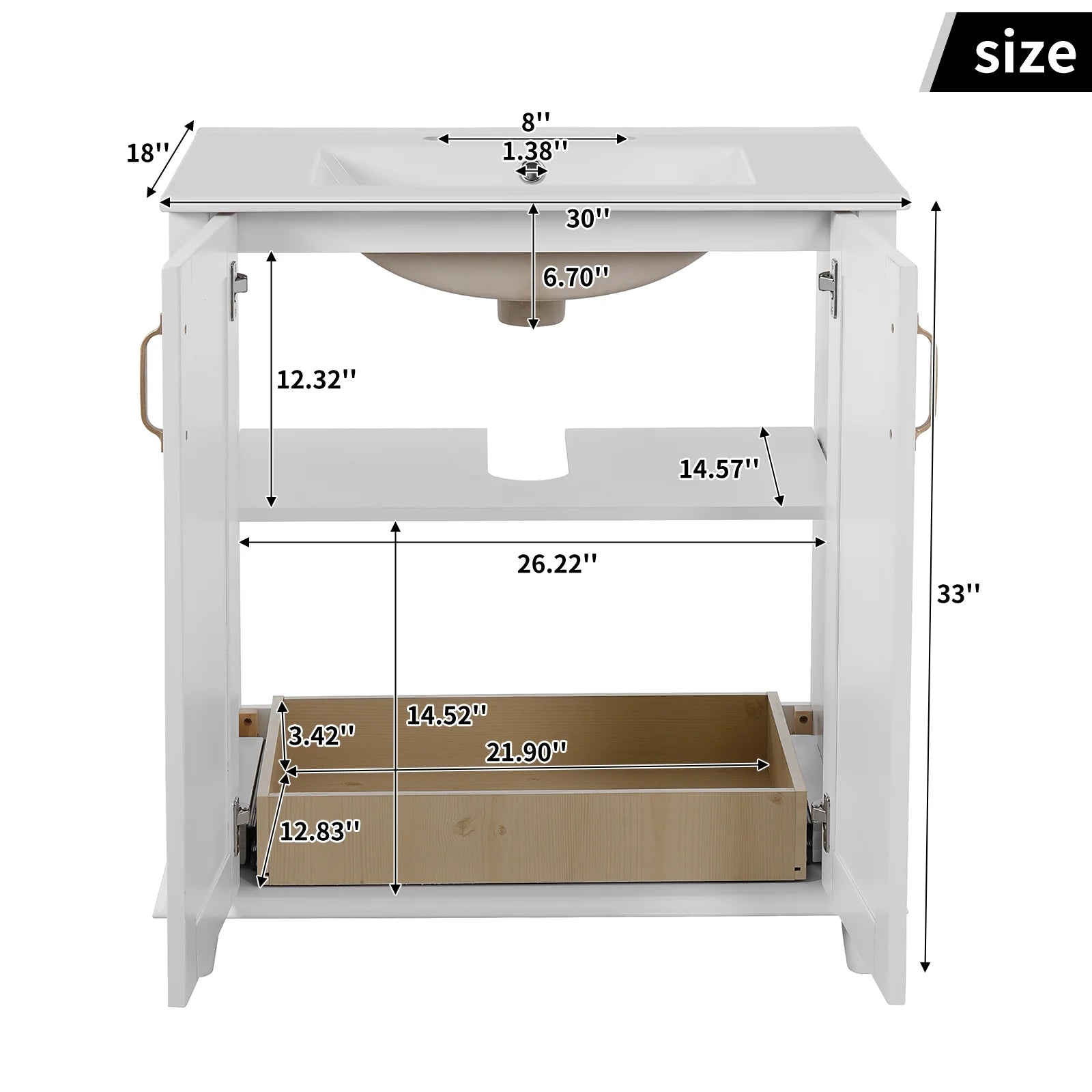 Harper & Bright Designs 30" Bathroom Vanity with Sink, Bathroom Storage Cabinet with Drawers, Single Sink Bathroom Vanity, White