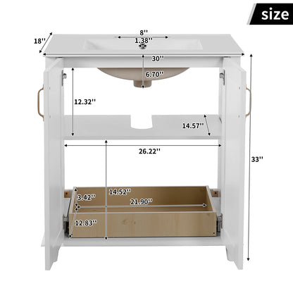 Harper & Bright Designs 30" Bathroom Vanity with Sink, Bathroom Storage Cabinet with Drawers, Single Sink Bathroom Vanity, White